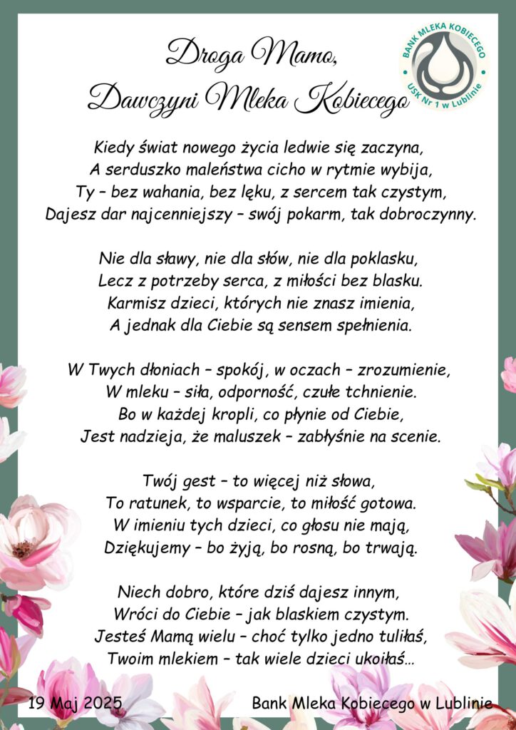 Światowy Dzień Honorowej Dawczyni Mleka Kobiecego 2025, Fundacja Bank Mleka Kobiecego, bank mleka, honorowe dawstwo mleka